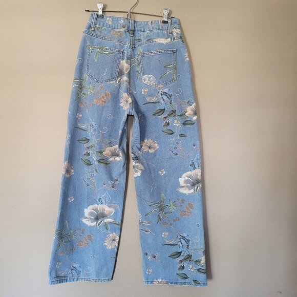 Floral Blue Jeans, Wide Leg - Size M - Picture 4 of 5